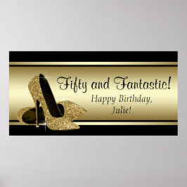 Pôster Banner preto Dourado de Festa de aniversário de al