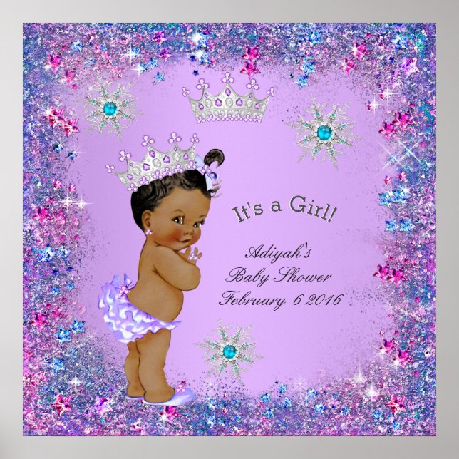 Poster Banner Princesa Baby Shower Lilac Teal Rosa Étnico (Frente)