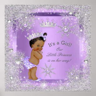 Pôster Banner Princesa Baby Shower Lilás Étnico