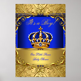 Pôster Banner Príncipe Chá de fraldas Coroa Dourada Azul