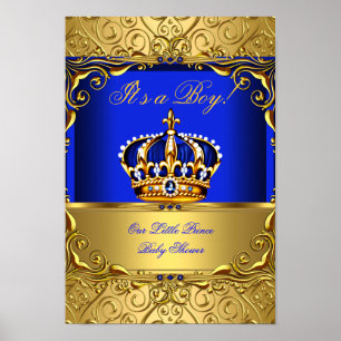 Pôster Banner Príncipe Menino Churrasco Azul Coroa Dourad