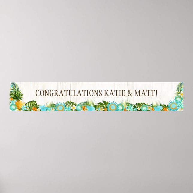 Pôster Banner Rustic Wedding de Luau Hawaiian Beach (Frente)