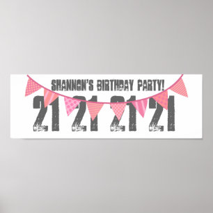 Poster BANNERS DE PINK DE Nome Personalizado de aniversár