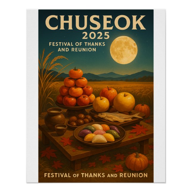 Pôster Banquete de Colheita e Lua Completa" - Chuseok 202 (Frente)