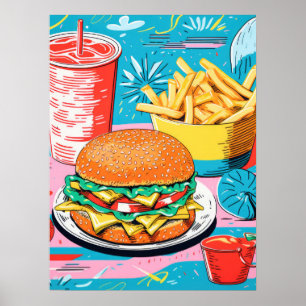 Poster Banquete de Comida rápida colorido