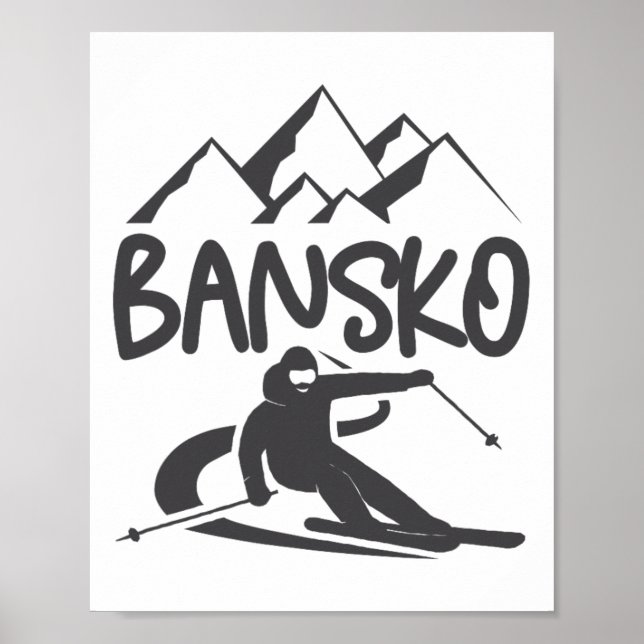 Poster Bansko Skiing Snowboard Bulgária Resort Distres (Frente)