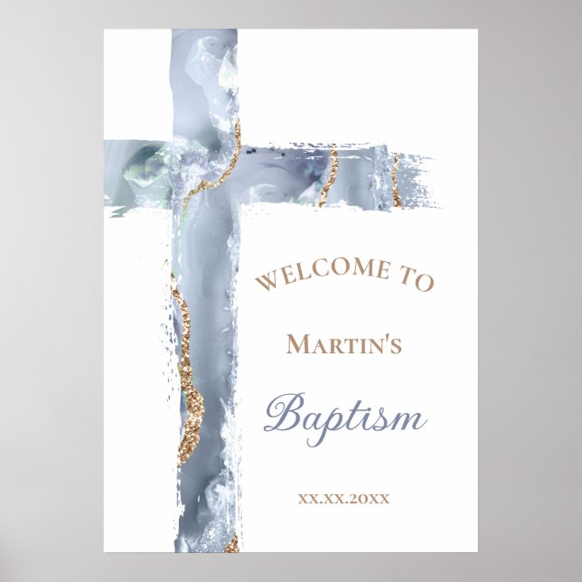 Poster Baptism | blue cross welcome sign (Frente)