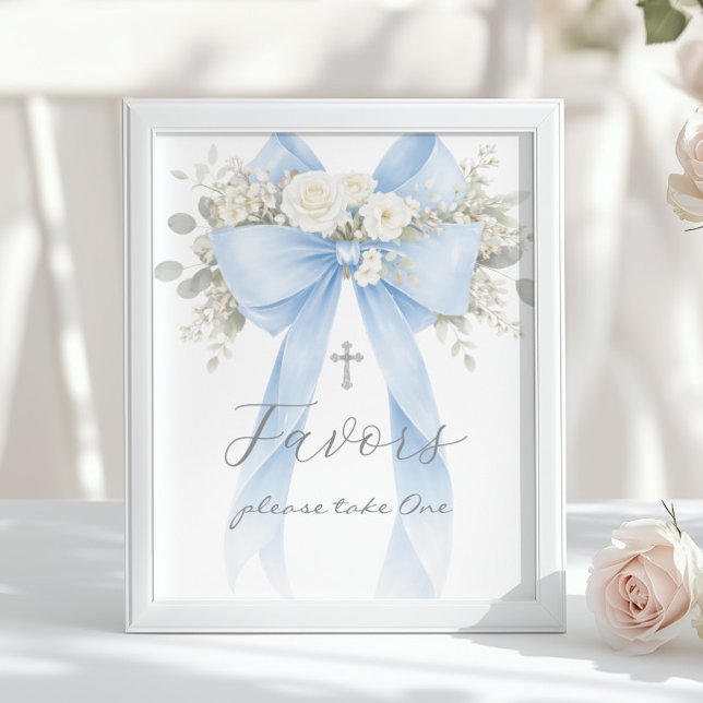 Poster Baptism Favor Blue Bow Eucalyptus (Criador carregado)