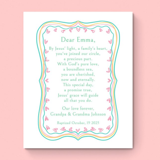 Poster Baptism Gift Grandparent Prayer Nursery Wall Art  (Criador carregado)