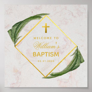 Poster Baptism Greenery Marble Faux Gold Fern Welcome