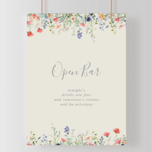 Poster Bar Aberto de Casamento de Flor Selvagem Multicolo