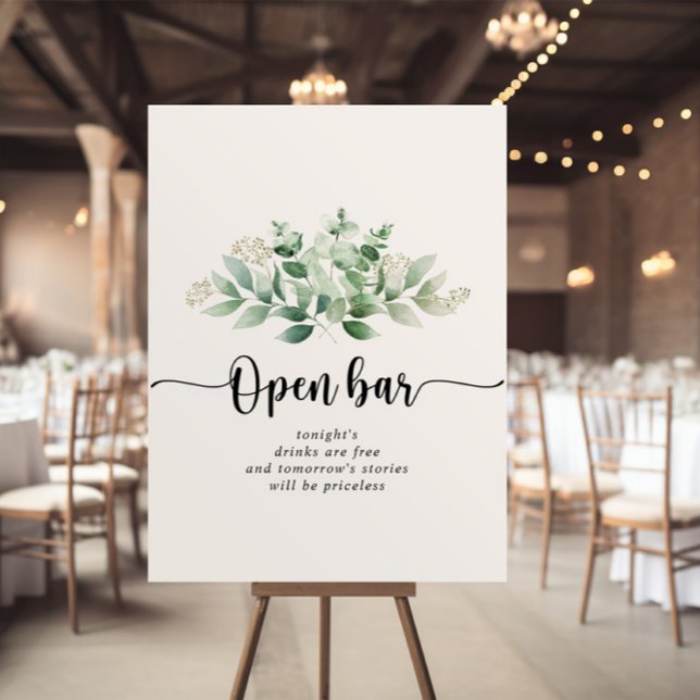 Poster Bar Aberto de Casamento Eucalyptus Verde Minimalis (Criador carregado)
