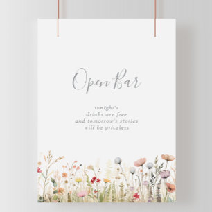 Poster Bar Aberto de Casamento Feliz Boho Flor Silvestre