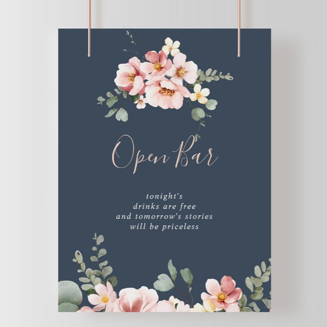 Poster Bar Aberto de Casamento Floral do Rosa de Jardim E (Criador carregado)