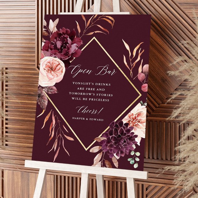 Poster Bar Aberto de Casamento Floral Floral de Frame Dou (Criador carregado)