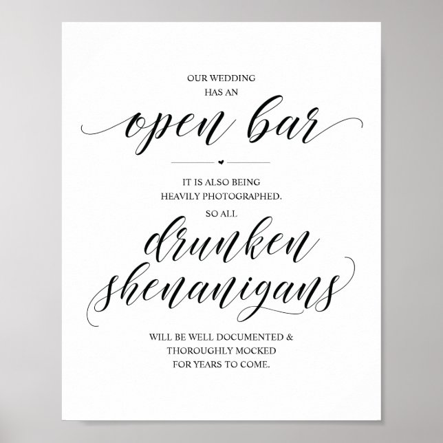 Poster Bar Aberto de Casamento, sinal de xenigmas bêbados (Frente)
