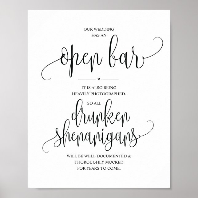 Poster Bar Aberto de Casamento, sinal de xenigmas bêbados (Frente)