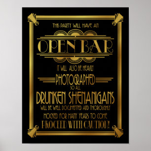 Poster BAR ABERTO do estilo dos anos 20 do art deco