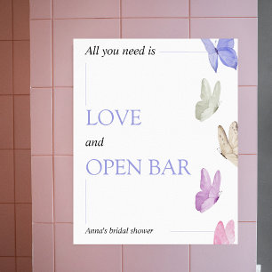 Poster Bar aberto Ele dá a ela Chá de panela de borboleta