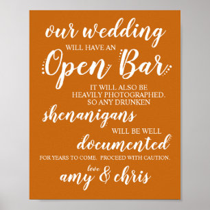 Poster Bar Aberto Funny Drunken Shenanigans Sinal W