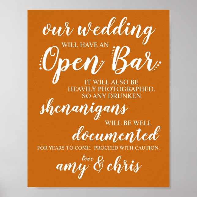 Poster Bar Aberto Funny Drunken Shenanigans Sinal W (Frente)