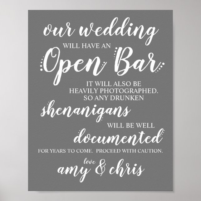 Poster Bar Aberto Funny Drunken Shenanigans Sinal W (Frente)