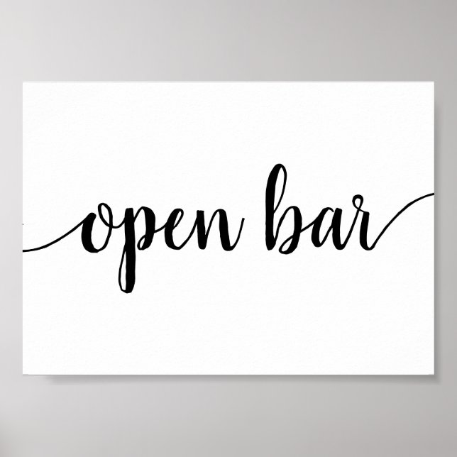 Poster Bar aberto simples | Script Preto Qualquer Sinal D (Frente)