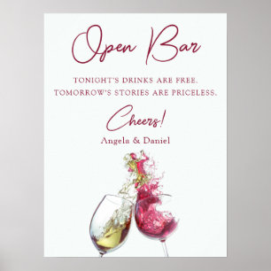 Poster Bar Aberto Vinho Tinto e Branco Elegante Dança Cas
