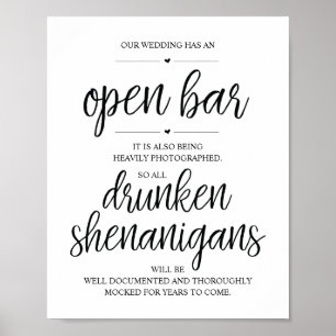 Poster Bar aberto Wedding, sinal bêbedo dos shenanigans