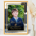 Poster Bar Azul do Abstrato Dourado, Mitzvah Foto: Sinal<br><div class="desc">Descubra a fusão requintada de design abstrato e significado cultural neste Abstrato Blue Gilded Photo Bar Mitzvah Foil Sinal de Boas-vindas. Com um intricado design artístico inspirado pela beleza da herança judaica, este Sinal de Boas-Vindas irá estabelecer o palco para uma celebração inesquecível que mescla o melhor dos antigos e...</div>