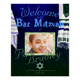 Pôster Bar Azul e Verde Mitzvah Prayer Tallit Poster