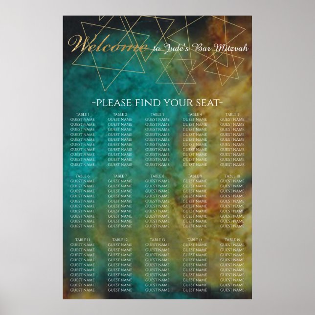 Poster BAR BM & Bat Mitzvah Out of World Seating Chart (G (Frente)