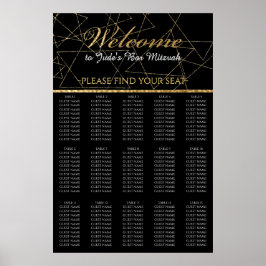 Poster BAR BM e Bat Mitzvah Douradas Stars Seating Chart