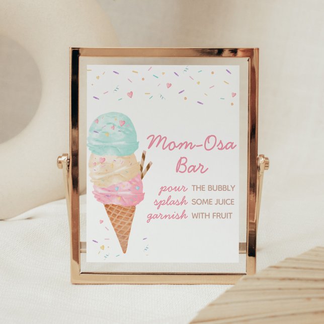 Poster Bar Chá de fraldas Mãe Osa (Ice Cream Sprinkled with Love Baby Shower Mom Osa Bar Sign)