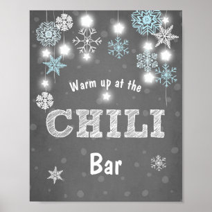 Pôster Bar Chili - Sinal azul Flocos de neve de inverno