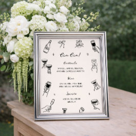 Poster Bar Cin Cin de Casamento Desenhado à Mão e Excêntr