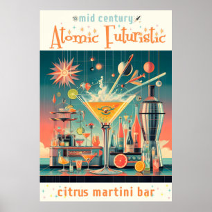 Poster Bar Citrus Martini futurística atômica do meio séc