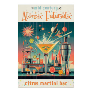 Pôster Bar Citrus Martini futurística atômica do meio séc