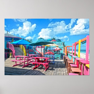 Poster Bar das Baamas Tropicais Coloridas e Grill