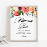 Poster Bar de Autumn Blooms Mimosa<br><div class="desc">Sinal de bar floral rústico mimosa apresentando terra cor d'água de flores de burgundy,  laranja,  blush e queda vermelha. Este sinal de bar floral mimosa do outono é perfeito para casamentos,  chás de panela,  chás de fraldas e eventos semelhantes no outono.</div>