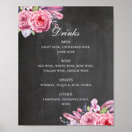 Poster Bar de bebidas de café. Flores e penas