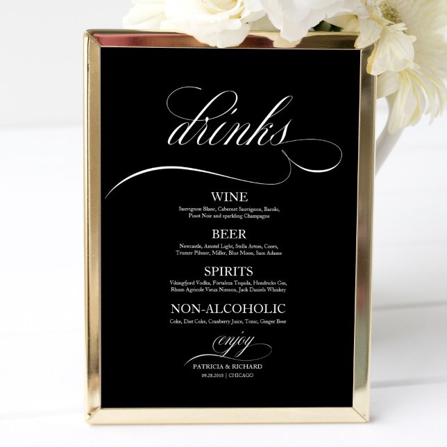 Poster Bar De Bebidas De Casamento Sinal Preto E Branco (Criador carregado)