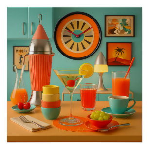 Pôster Bar de Breakfast Martini Retro Futurista Atômico
