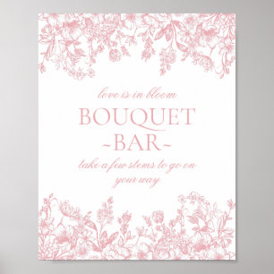 Poster Bar de Buquê Floral Chinês Vintage Rosa para Noiva