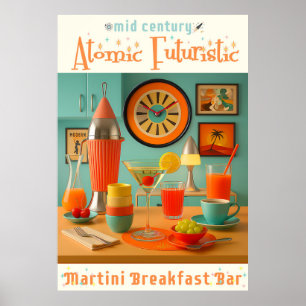 Poster Bar de Café da Manhã Martini Retro Futurista Atômi