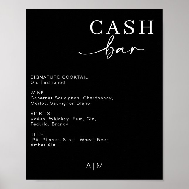 Poster Bar de Caixa Moderno de Casamento | Sinal do menu  (Frente)