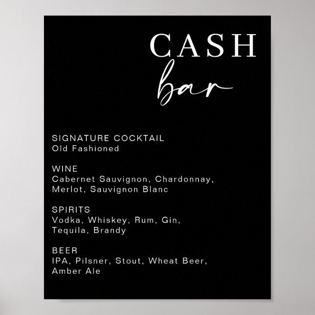 Poster Bar de Caixa Moderno de Casamento | Sinal do menu  (Frente)