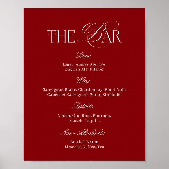 Poster Bar de Casamento Burgundy Moderno (Frente)