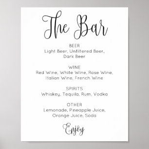 Poster Bar de casamento de guião preto e branco. Bebidas 