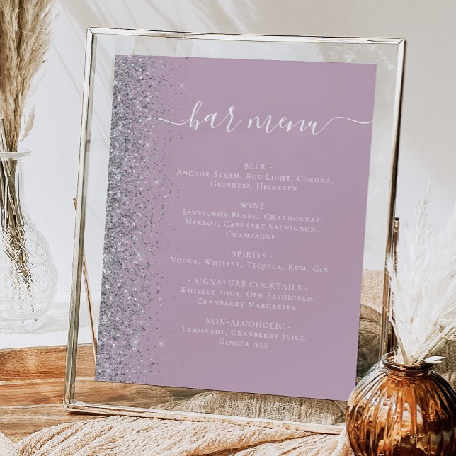Poster Bar de Casamento Dusty Lilac Silver Glitter (Criador carregado)
